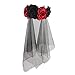 Produktbild Lurrose Rose Floral Crown Schleier Halloween-Kostüm mexikanischen Stirnband Day of the Dead Headpiece für Festival Carnival Party (rot und schwarz Muster)
