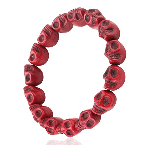 JEWELRIESHOP Skull Bracelet Colorful Howlite Synthetic Turquoise Skeleton Tibetan Prayer Bead Mala Bracelet for Men Women