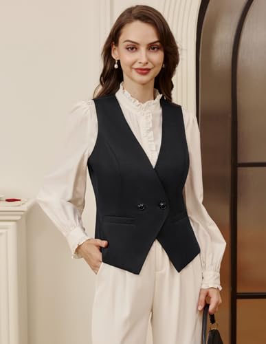 Belle Poque Sleeveless Vest Tops for Women 2025 Dressy Lightweight V Neck Button Suit Waistcoat Vests with Pockets4