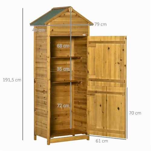 Outsunny Gartenschrank Holz Wetterfest Doppeltür 79x49x191,5cm Naturholz