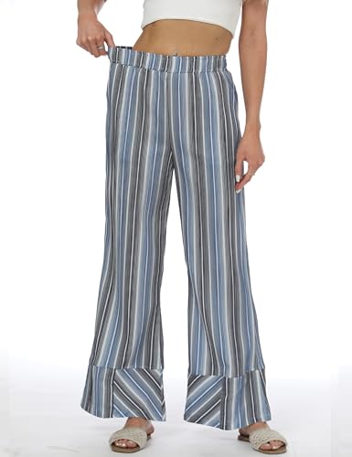 Women's Striped Pants Casual Wide Leg Palazzo Pant Slouchy Loose Beach Elastic Waist Trousers with Pockets3