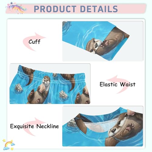 Pajama Sets Long Sleeve Otter Holding Shell Water Soft Comfy Sleepwear 2 Piece PJS 3-8T4