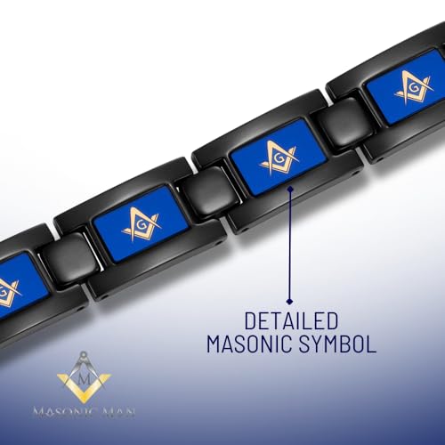 MasonicMan Black Titanium Freemasonry Gold Masonic Magnetic Bracelet with Ajusting Tool and Gift Box4