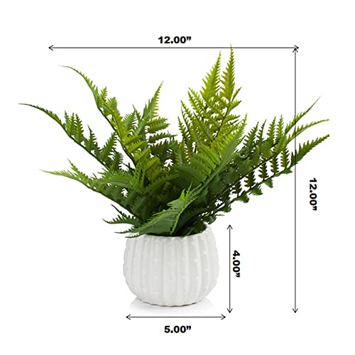 Enova Floral Fake Plants In Ceramic Pot, 12" Artificial Fern Plant With Pots, Potted Artificial Plants For Home Decor Indoor, Table, Shelf, Farmhouse #TOP4