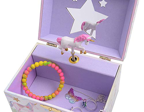 Jewelkeeper Musical Jewelry Box for Girls with Spinning Unicorn, Glitter Rainbow and Stars Design Music Box for Necklace, Earrings, and Accessories, Plays The Beautiful Dreamer Tune