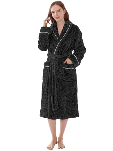 Image of PAVILIA Plush Robe for Women, Soft Fleece Long Spa Robe, Ladies Bathrobe with Pockets
