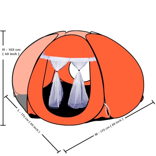 Image of SILVER SHINE Foldable Kids Play Tent House | Pop-Up Indoor & Outdoor Playhouse for Boys & Girls (Up to 10 Years) | Multi-Purpose Tent with Mosquito Net & Fun Orange Star Theme | Multicolor