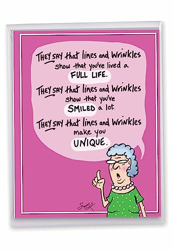 NobleWorks - Big Funny Birthday Paper Card 8.5 x 11 Inch with Envelope (1 Pack) Oversize Jumbo Bday Lines and Wrinkles J9319BDG