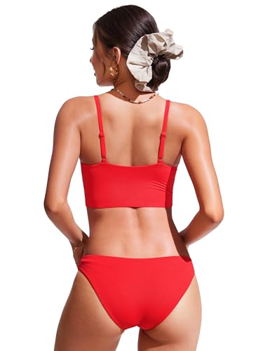 Image of CRZ YOGA V Shaped Longline Bikini Tops | Built-in Pads, A-D Cup, Cropped, Adjustable Spaghetti Straps, Swim, Bathing Suit for Women