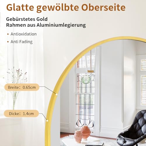Koonmi Gebogener Ganzkörperspiegel, 40 x 125 cm Gebogener Spiegel Großer An die Wand gelehnter Ganzkörperspiegel Ideal als Ankleidespiegel für das Wohnzimmer, Gold