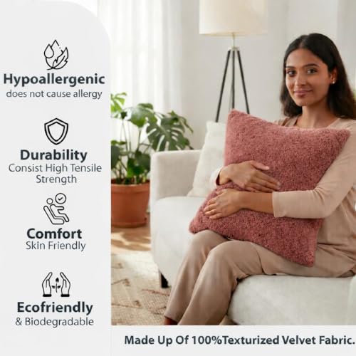 Image of Premium Faux Rabbit Fur Cushion Cover 16X16 Inch - Set of 2 | Soft Plush Decorative Square Throw Pillow Covers with Velvet Back, Washable Cushion Covers for Sofa, Couch & Bed - [Pink]