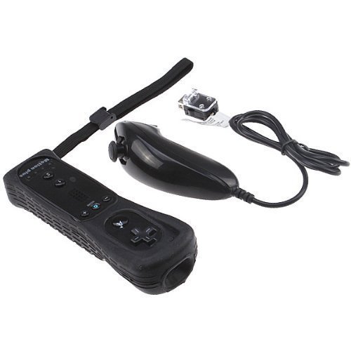 DuaFire Black Built-in Motion Plus Remote + Nunchuck Controller For Wii + Silicone Case + Wrist Strap(NON-OEM)
