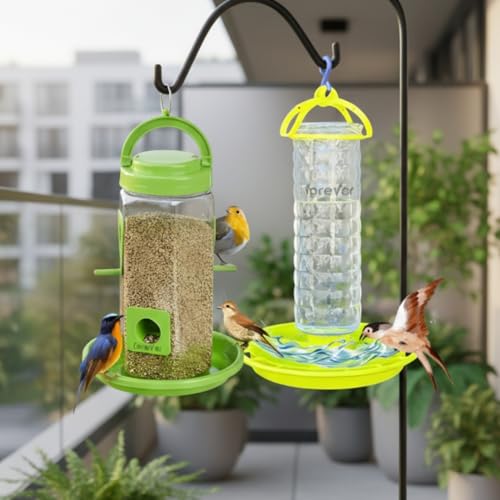 Image of FORREVER Bird Feeder - Hanging Bird Feeder for Balcony, Garden & Outdoor Use (Water & Food Feeder Combo)