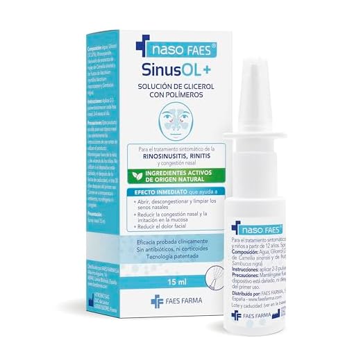 nasofaes - SinusOL+, Spray Nasal con Glicerol y Polifenoles Naturales, Tratamiento Sintomático de Rinosinusitis, Rinitis y Congestión Nasal - 15 ml