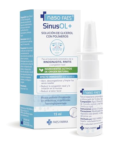 nasofaes - SinusOL+, Spray Nasal con Glicerol y Polifenoles Naturales, Tratamiento Sintomático de Rinosinusitis, Rinitis y Congestión Nasal - 15 ml