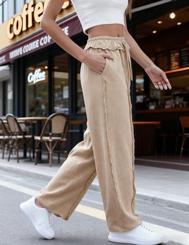 Bankeng Womens Baggy Wide Leg Pants Casual Palazzo Pants Drawstring Waisted Lounge Sweatpants with Pockets3
