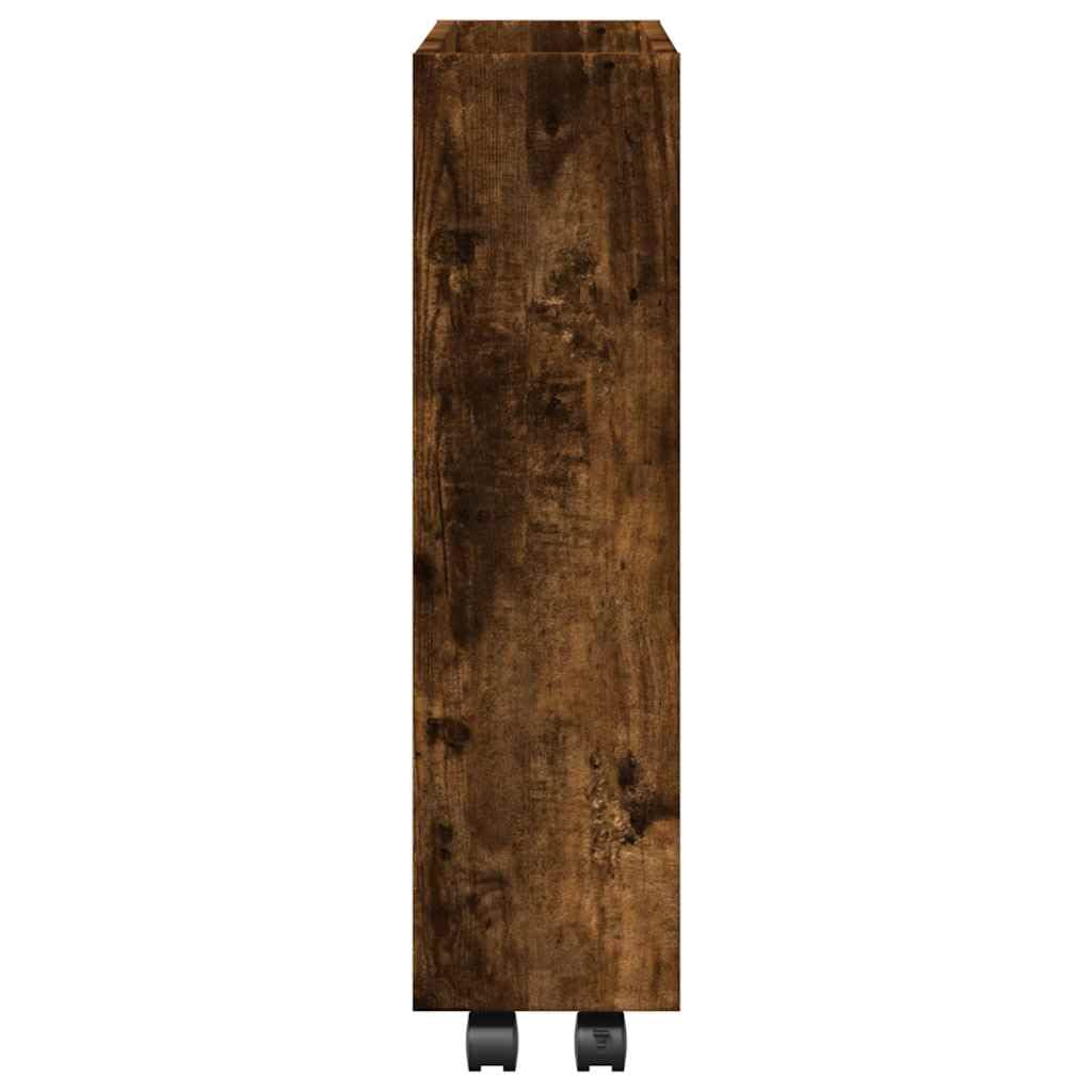 Carro de almacenamiento estrecho de 3 pisos, roble ahumado, material de madera con ruedas, carrito de cocina para cocina y comedor, carrito con ruedas para ahorrar espacio, con espacio de