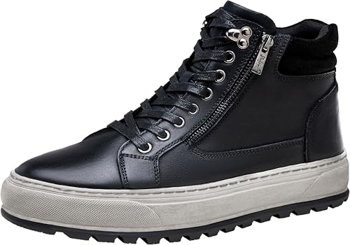 Jousen Mens Casual Shoes Premium Leather Side Zipper High Top Boots Fashion Sneakers for Men