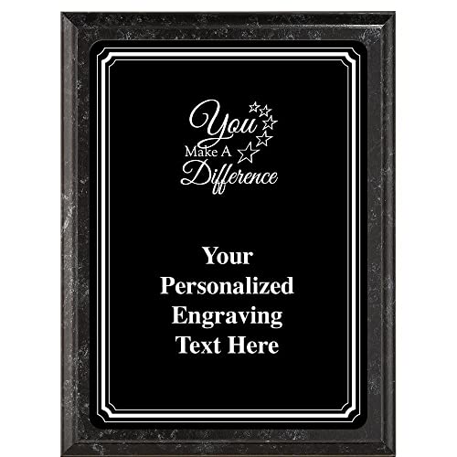 Crown Awards 7"X9" Black Metal Plate You Make A Difference Plaque, Personalized You Make A Difference Black Marbleized Plaque Award with Your Text Black Plate Prime