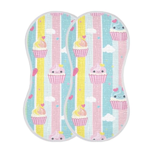 Cupcakes Spoons Cartoon Cotton Baby Muslin Burp Cloths Soft and Absorbent Feeding Cloth for Set of 2, 22x11in