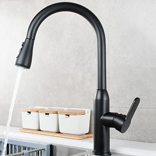 Robinet de cuisine à tirette rotation 360 mitigeur évier noir - 3