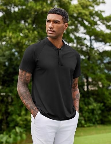 COOFANDY Men's Quick Dry Golf Polo Shirts Short Sleeve Henley Shirt Active Athletic Collarless Sports T Shirts2