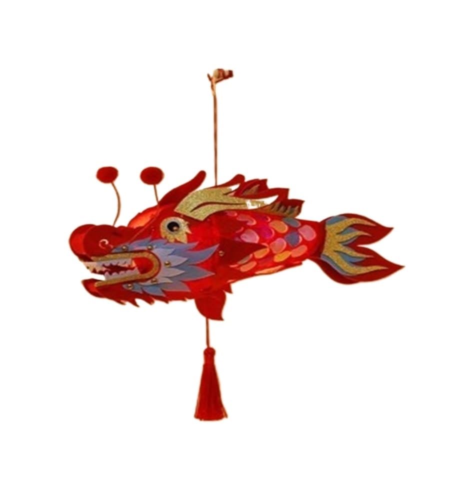 1pcs Mid-Autumn Festival Children's Hand Held Dragon Fish Lantern Handmade Dragon Lantern Material Package New Year(Khaki)