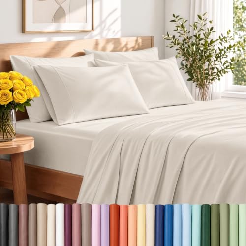 Bare Home Sheet Set 1800 Ultra-Soft with 4 Pillowcases (Queen Short, Sand)
