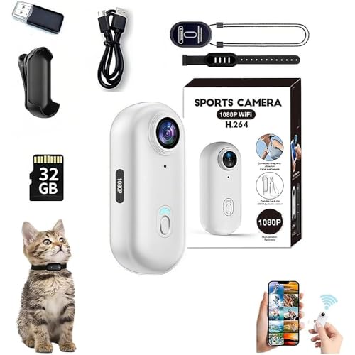 Mini cámara de acción, cámara de motocicleta, cámara deportiva portátil del tamaño del pulgar, cámara de casco manos libres, para ciclismo, vlogging, pasear mascotas, es una para amigos (1080p-wht
