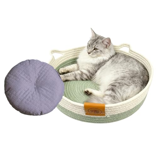 キャットベッド,編みペット用品マット付き | かわいい 子猫 用 ベッド 猫 かご,子猫 子犬 小型犬 動物 オールシーズン おもちゃ おやつ 室内 寝室 リビング 寮 用