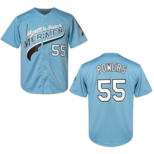 MESOSPERO Youth Baseball Jersey 55 Kenny Powers Shirt for Girl's Button Down Movie Jerey Stitched Blue S-XL (Small,Youth-55 Blue)