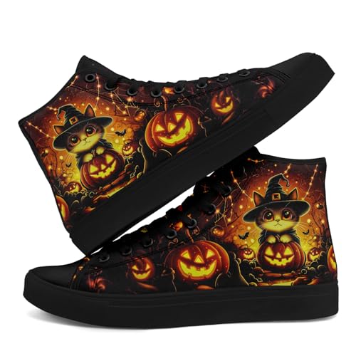 Halloween High-Top Canvas Sneakers for Men Women Festival Pumpkin Ghost Skull Breathable Flat Walking Casual Shoes4
