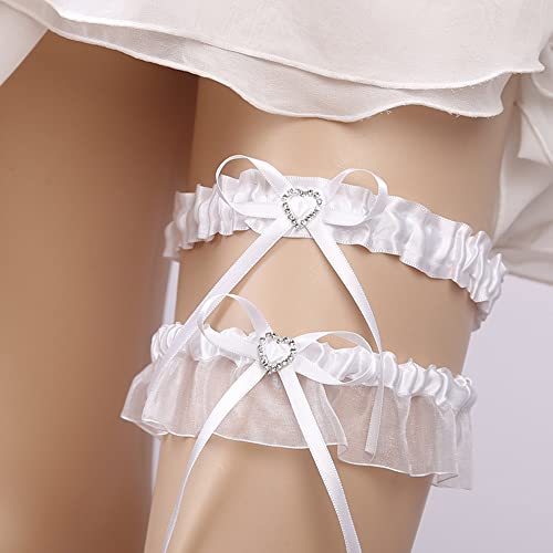 Sither White Lace Garters Set For Wedding Bride Garters Large Bridal Leg Band With Crystal Bow Belt Garters For Women Gift Wedding Party Accessories #TOP2
