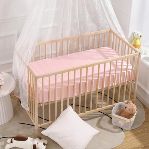 Image of SiinvdaBZX 2 Pcs Satin Mini Crib Sheets 38 x 24In, Pink & Lavender | Silk-Like Soft Mini Portable Crib Sheets Mattress Cover Portable Playard Sheets with 5In Deep Pocket, Great for Baby Hair