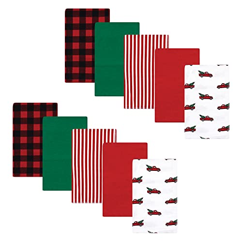 Image of Hudson Baby Unisex Baby Cotton Flannel Burp Cloths, Christmas Tree Truck, One Size