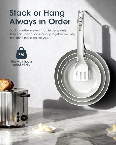 Image of Nonstick Frying Pans Skillets, 3 Pcs Ceramic Coating Pans Set