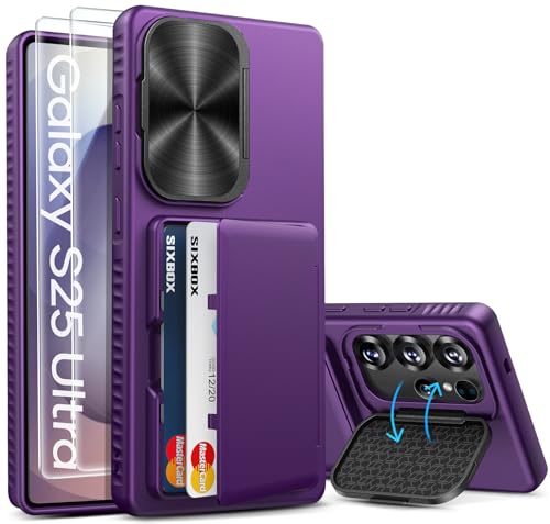 Image of for Samsung Galaxy S25 Ultra Case Wallet with Stand, Built-in [2 Pack] Screen Protector & Card Holder & Camera Cover, Military Grade Drop Protection Phone Case for S25 Ultra 6.9 inch, Dark Purple