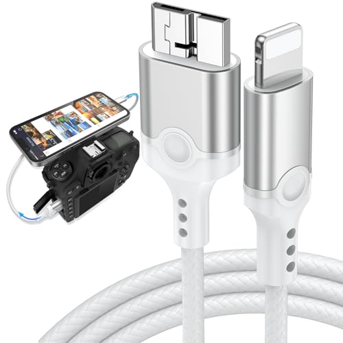 for Lightning to Micro B USB 3.0 Camera Adapter Cable MFi-Certified for iPhone 14 13 12 XR 7 Plus Import Photos Video USB 3.0 Micro DSLR Camera OTG Cable for Canon/Nikon Cord 3.3ft Not for Hard Drive