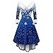 Womens Christmas Dress V-Neck Fuzzy Long Sleeve 1950S Retro Dresses Fashion Xmas Snowflake Printed Slim Fit A-Line Dresses