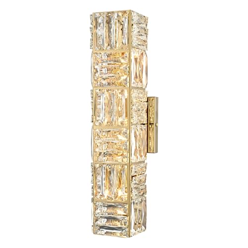 DIRYZON 18-Inch Crystal Wall Sconces 5-Light Gold Wall Sconce, Gold Crystal Wall Lights, Modern Wall Sconces for Living Room Bedroom Hallway