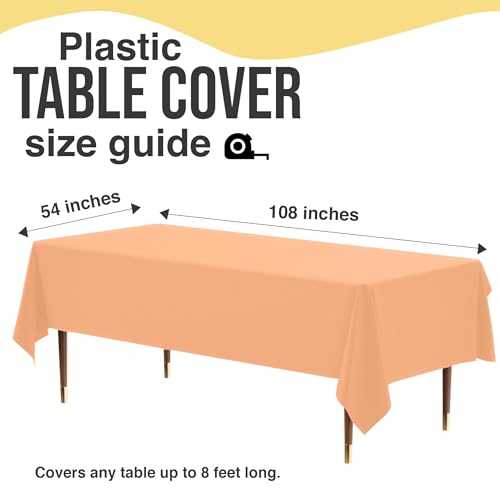 Image of Exquisite Peach Rectangle Tablecloth 54 inchx108 inch - 48 Pack | Plastic Tablecloth, Disposable Table Covers Rectangle for Parties, Weddings, Holidays & Party Supplies