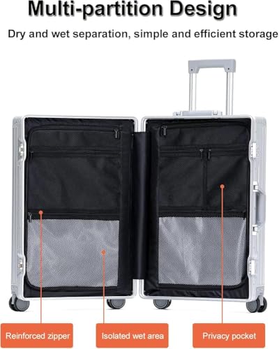 Hardside Luggage BSX100 Aluminum Suitcase - TSA Lock, 360° Double Spinner Wheels, Waterproof, Durable Design, Dry and Wet Separation, Aluminum Frame with Rebound Handle(Size:20")4