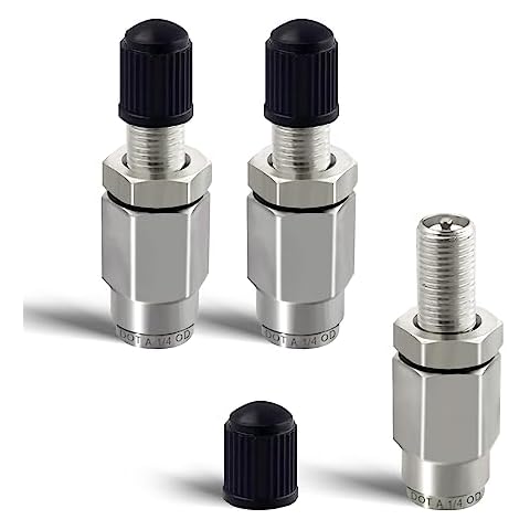 ASYH Air Inflation Schrader Valve with Push to Connect Button for 1/4" OD Air Line Tubing, Air Spring Bag Suspension Kit and Semi Trucks Trailers, 3 Pack (Silver) Cover