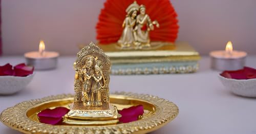 Image of Lavanaya Silver-Gold Plated Radha Krishna God Idol Statue-Showpiece With Velvet Gift Box-For Marriage Anniversary, Wedding, Housewarming, Diwali Gift, 10 cm , 10 cm