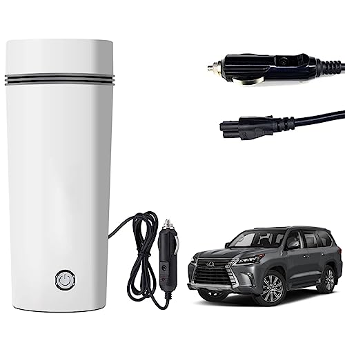Image of Oshotto 12V Portable Electric Water Bottle for Hot Water Tea Coffee Kettle Mug Multipurpose Food Grade Fast Boil Auto Shut-off For Travel Camping, Road Trip Compatible with Lexus LX (350ml) - White