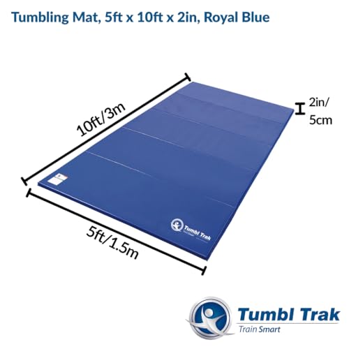 Tumbl Trak Gymnastics Folding Tumbling Panel Mat, 5ft x 10ft x 2in, Royal Blue