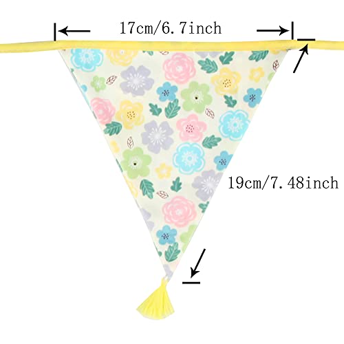 G2PLUS Fabric Bunting Banner with Tassel, 3.3M Double Sided Cotton Tassel Banner with 12 Yellow and Grey Triangle Pennants - Image 2