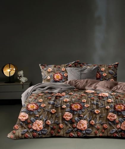 Image of DECOR2ADMIRE 300 TC Premium Printed Super King Size Cotton Bedsheet Set with 2 Pillow Covers | Ultra Soft 108 inch x 108 inch | Brown Rose