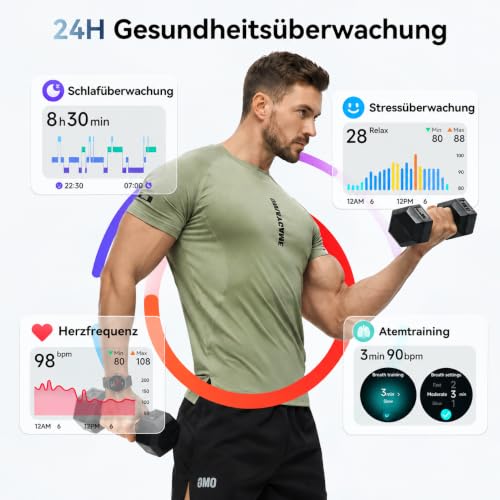 Tensky Smartwatch Herren 1.27" 2 Armbändern Rund Damen Sportuhr mit Sportanalyse 120+ Sportmodi Fitness Coach 3ATM Gesundheits… – Ansicht 3