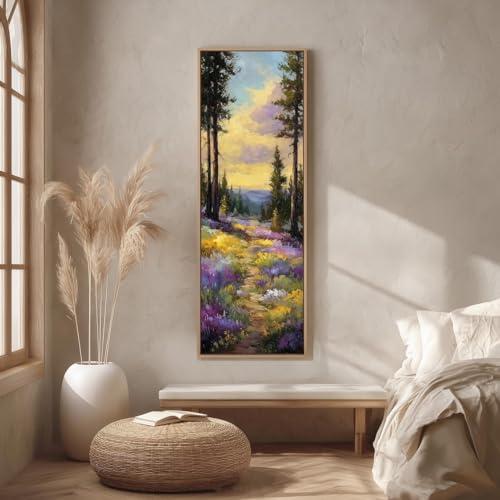 Toile encadrée fleurs sauvages haut de gamme grand format vertical de montagne